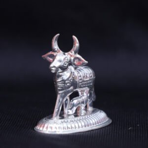 SILVER GOMATHA COW AND CALF IDOL